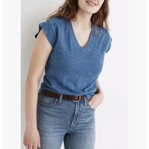 Madewell  Indigo Hemp-Cotton V-Neck Muscle Tee #MD073